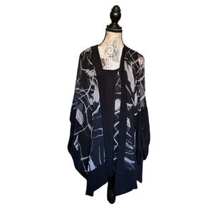 Clara Sunwoo Abstract Print Sheer Overlay JacketTank Set Black White Large Artsy